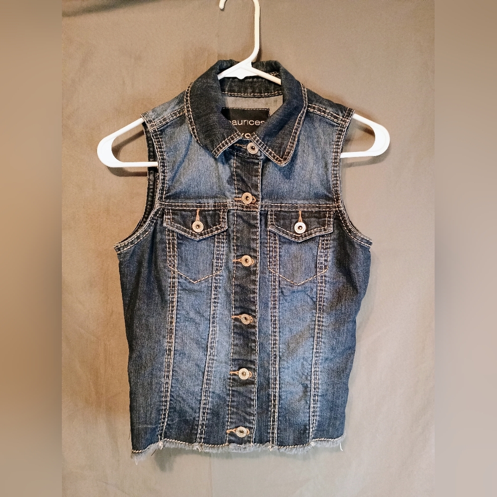 Maurices Raw Hem Cut Off Extra Small Denim Sleeveless Jacket